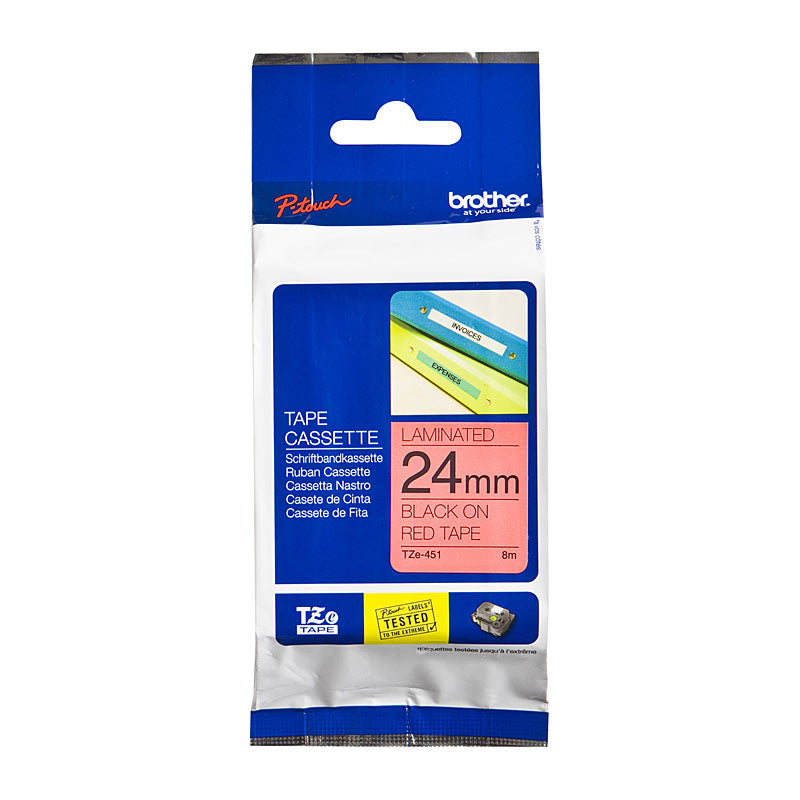 Brother TZe451 Labelling Tape 24mm Black on Red - OEM Code TZE-451 - SuperSaverAU - view 1