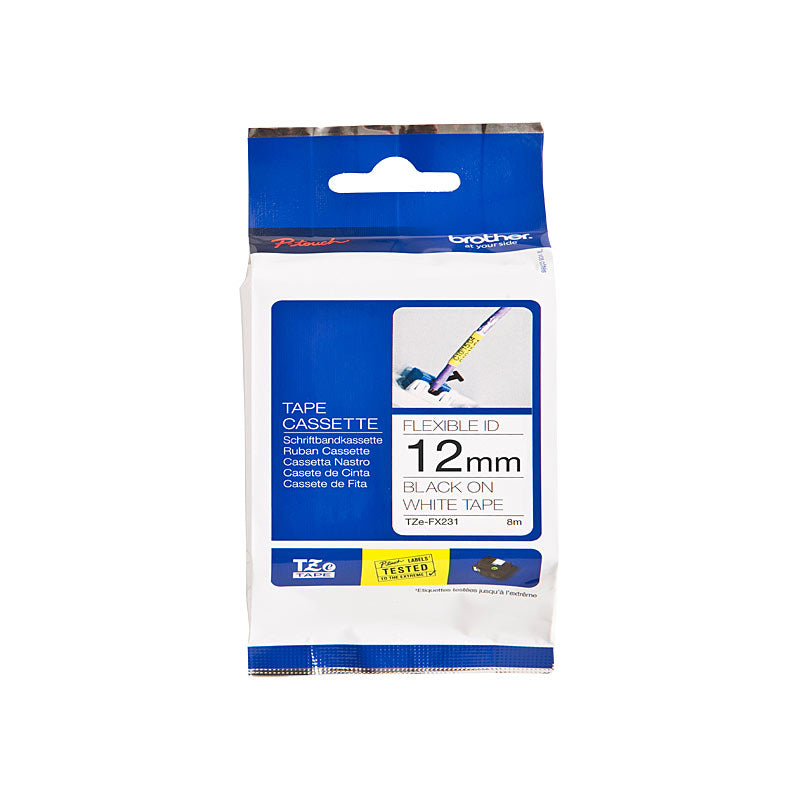 Brother TZe Tape 12mm Black on White, Premium Quality Flexible Labels - SuperSaverAU - view 1