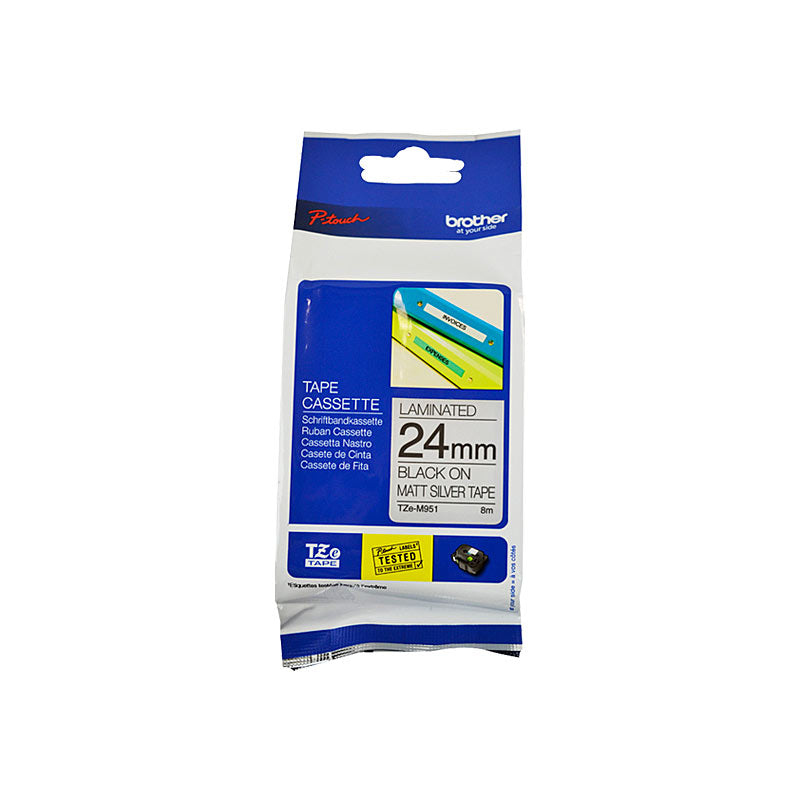 Brother TZe-M951 24mm Black on Silver Matte Labelling Tape for POS Stations - SuperSaverAU - view 1