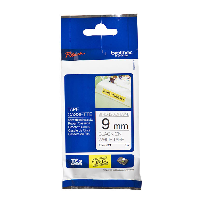 Brother TZeS221 9mm Black on White Adhesive Labelling Tape for POS Stations - SuperSaverAU - view 1