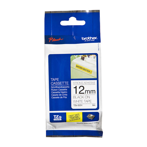 Brother TZe Tape 12mm Black on White Strong Adhesive Labeling for POS - SuperSaverAU - view 1