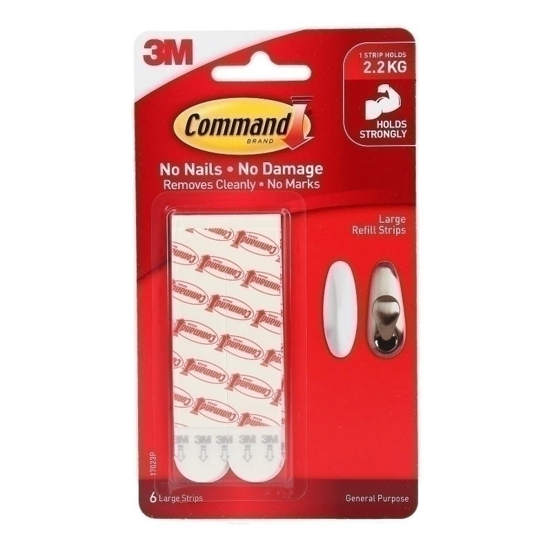 COMMAND STRIP Large Refill White PK6 BX6 - Strong Adhesive for Easy Use