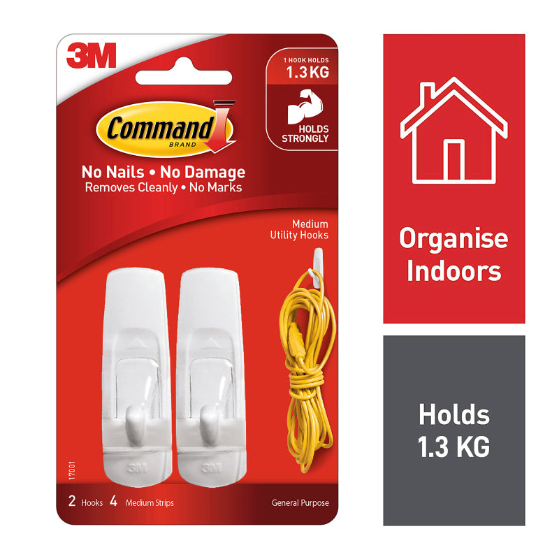 Command Hook Medium White Pack of 2 Box of 6 - 17001ANZ - SuperSaverAU - view 1