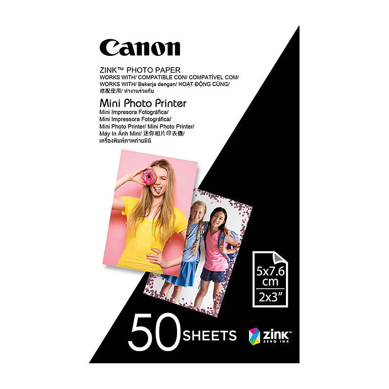 Canon ZINK Mini Photo Printer Paper 50 Sheets 2" x 3", Peel-and-Stick, Water Resistant