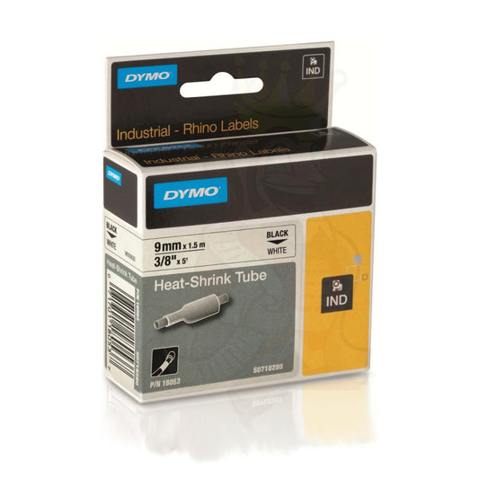 DYMO Rhino Heat Shrink Tube 9mm Black/White, Industrial Grade, 3:1 Ratio