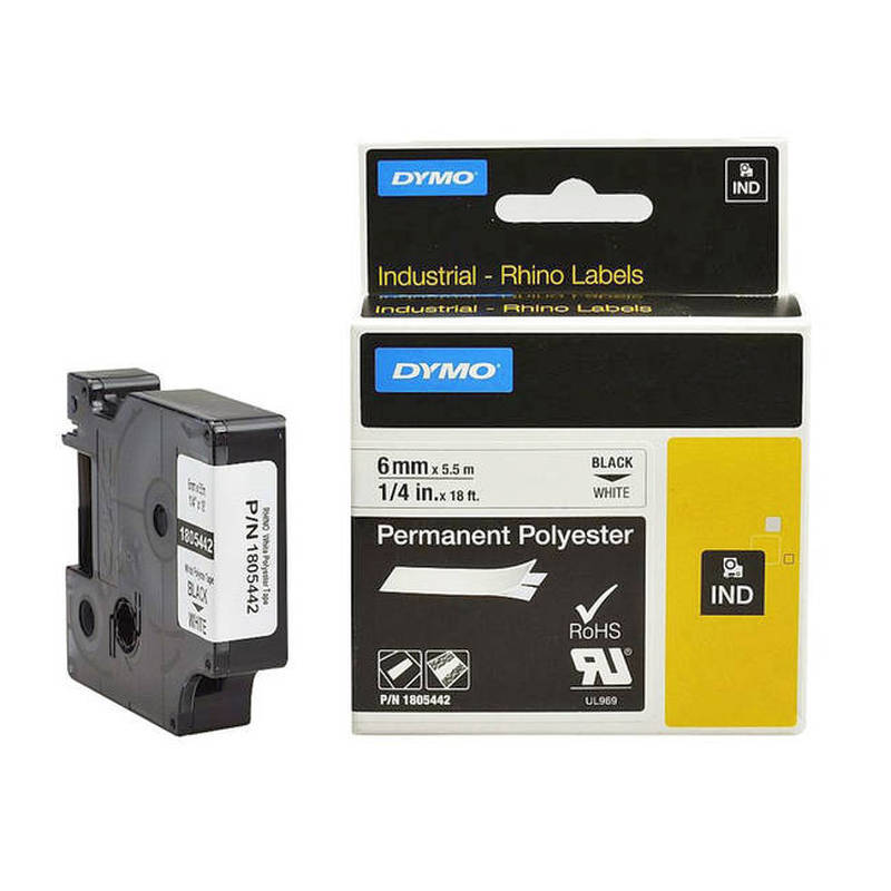 DYMO 6mm Black on White Permanent Polyester Label Tape for Professional Use - SuperSaverAU - view 1