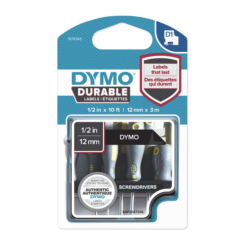 DYMO Labels White on Black 12mm x 3m - Premium Quality for POS Stations - SuperSaverAU - view 1