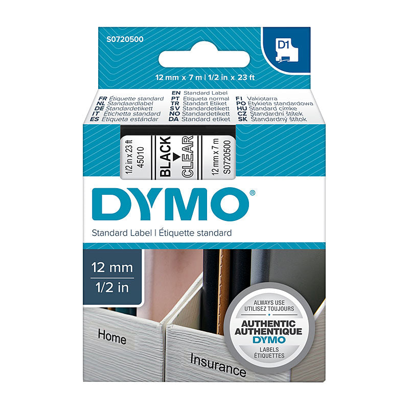 DYMO 12mm x 7m Black on Clear Tape - Premium Quality Labels for POS - SuperSaverAU - view 1
