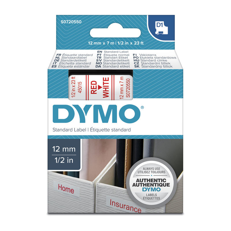 DYMO 12mm x 7m Red on White Tape - Premium Quality Labels for POS Stations - SuperSaverAU - view 1