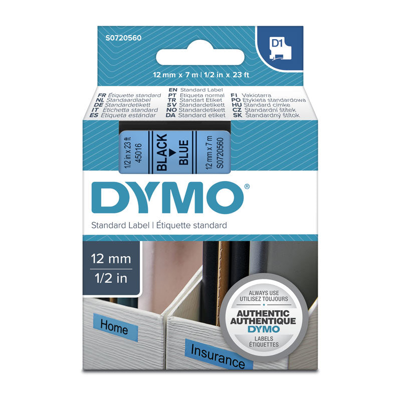 DYMO Black on Blue 12mm x 7m Tape - Premium Quality Labels for POS Stations - SuperSaverAU - view 1