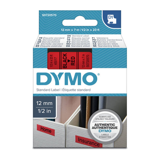DYMO Black on Red 12mm x 7m Tape - Premium Quality Labels for POS Stations