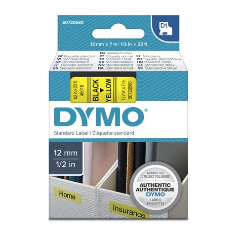 DYMO Black on Yellow 12mm x 7m Tape - Premium Quality Labels for POS Stations - SuperSaverAU - view 1