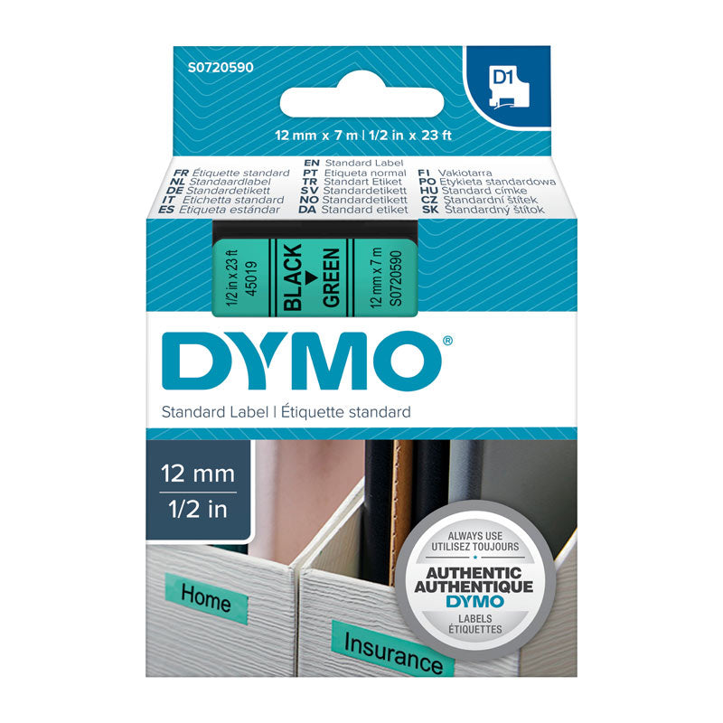 DYMO 12mm x 7m Black on Green Tape - Premium Quality Labels for POS Stations - SuperSaverAU - view 1