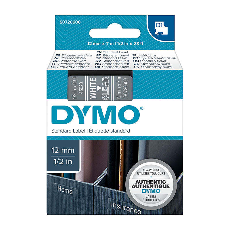DYMO White on Clear 12mm x 7m Tape - Premium Quality Labels for POS Stations