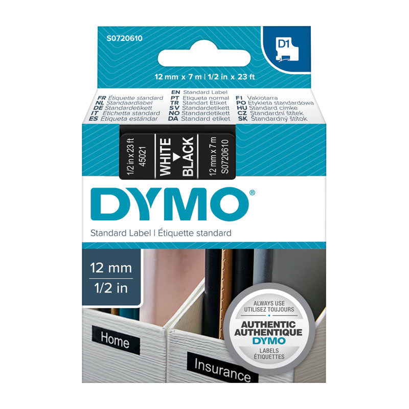 DYMO White on Black 12mmx7m Tape - Premium Quality Labels for POS Stations - SuperSaverAU - view 1