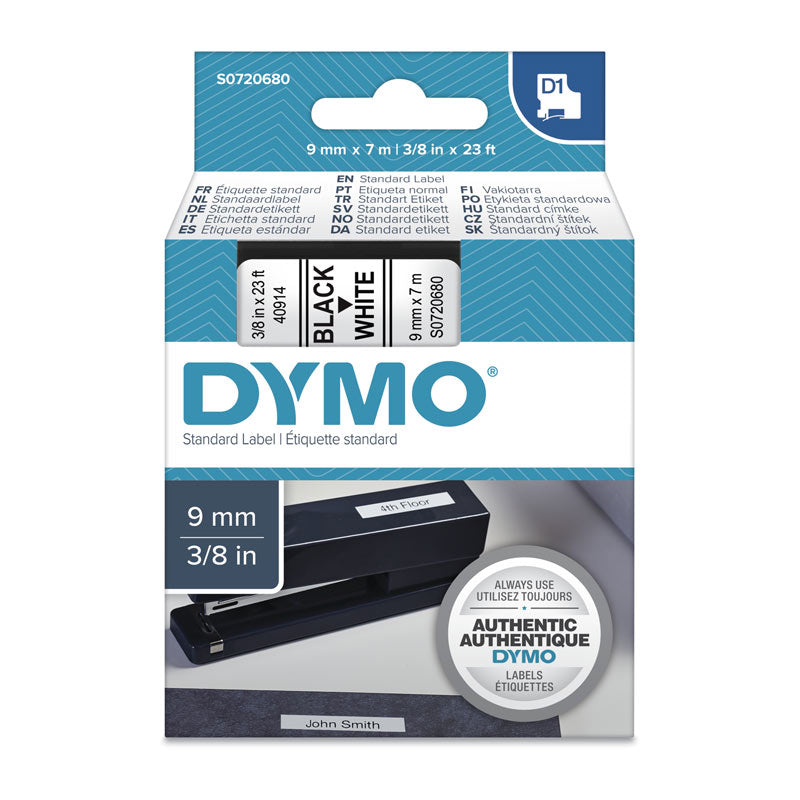 DYMO 9mm x 7m Black on White Tape - Premium Quality Labels for POS Stations