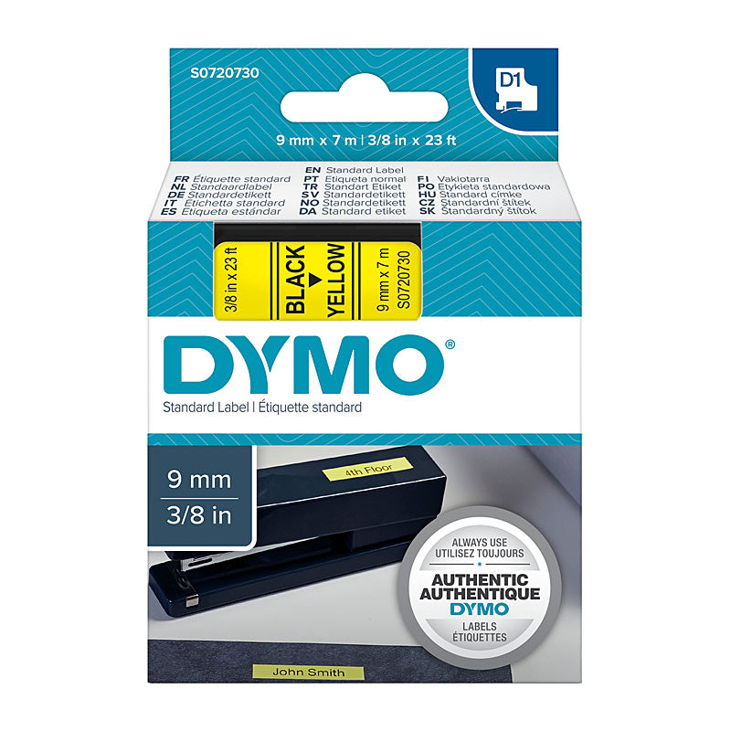 DYMO Black on Yellow 9mm x 7m Tape - Premium Quality Labels for POS Stations - SuperSaverAU - view 1