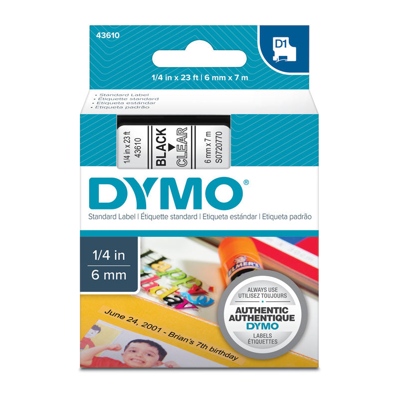 DYMO 6mm x 7m Black on Clear Tape - Premium Quality Labels for POS Stations - SuperSaverAU - view 1