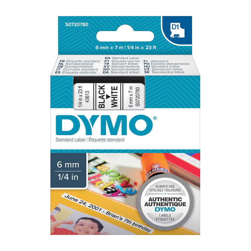 DYMO 6mm x 7m Black on White Tape - Premium Quality Labels for POS Stations - SuperSaverAU - view 1