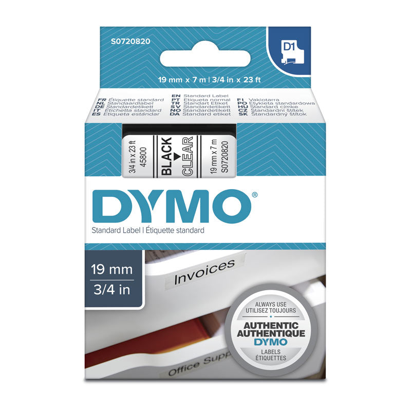 DYMO Black on Clear 19mm x 7m Tape - Premium Quality Labels for POS Stations - SuperSaverAU - view 1