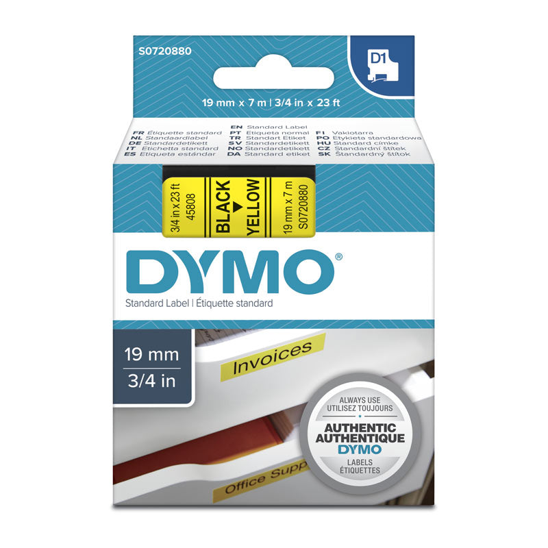 DYMO Black on Yellow 19mmx7m Tape - Premium Quality Labels for POS Stations - SuperSaverAU - view 1