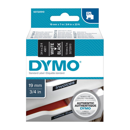 DYMO White on Black 19mm x 7m Tape - Premium Quality Labels for POS Stations