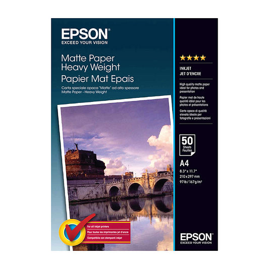 EPSON Matte H/W Paper C13S041256, 50 Sheets, Premium Quality