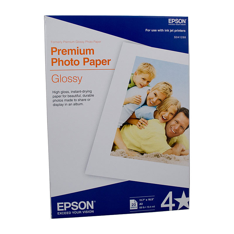 EPSON Glossy Paper A3, C13S041288, Premium Quality, Yields 20 Sheets - SuperSaverAU - view 1
