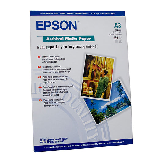 EPSON C13S041344 Archival Paper, 50 Sheets, Compatible with T3160, T5160, T3460, T5460