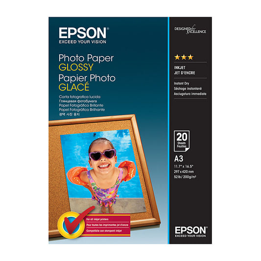 EPSON C13S042536 Photo Paper, Premium Quality, 20 Sheets, Compatible with T3160, T5160, T3460, T5460