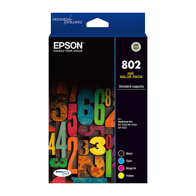 Epson 802 CMYK Standard Capacity DURABrite Ultra Ink Cartridge Colour Pack - SuperSaverAU - view 1