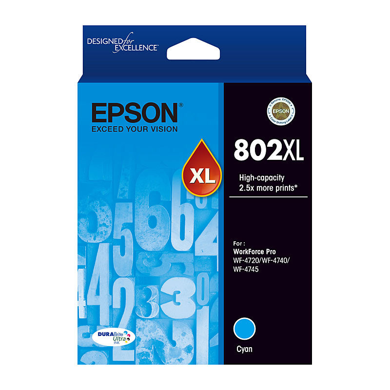 Epson Cyan Ink Cartridge 802XL for Workforce Pro WF 4720 4740 4745 - SuperSaverAU - view 1