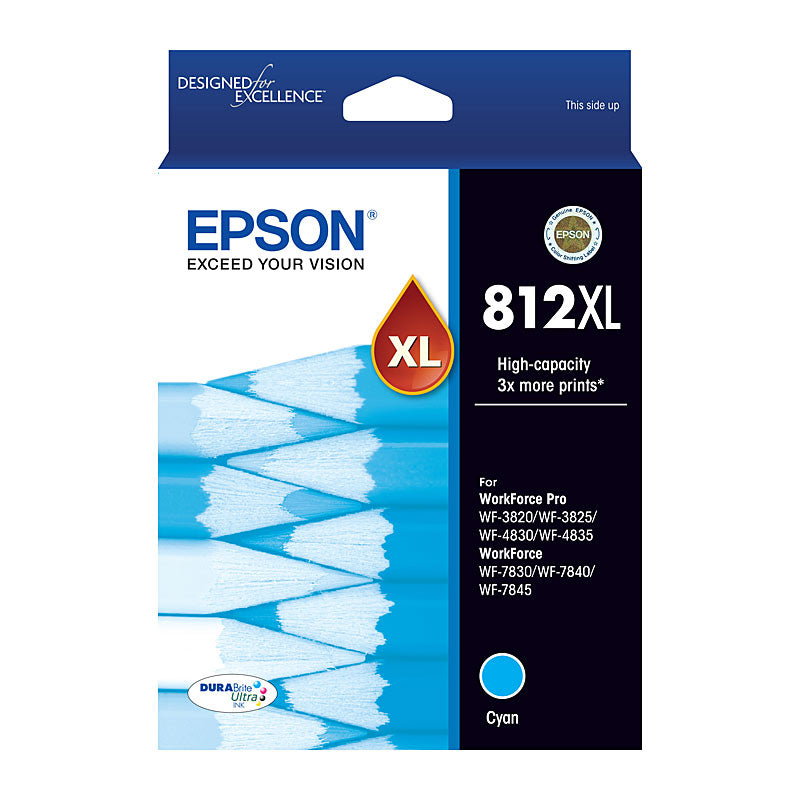 Epson Cyan Ink Cartridge 812XL Compatible with Workforce WF3820, WF4830, WF7840 Series - SuperSaverAU - view 1