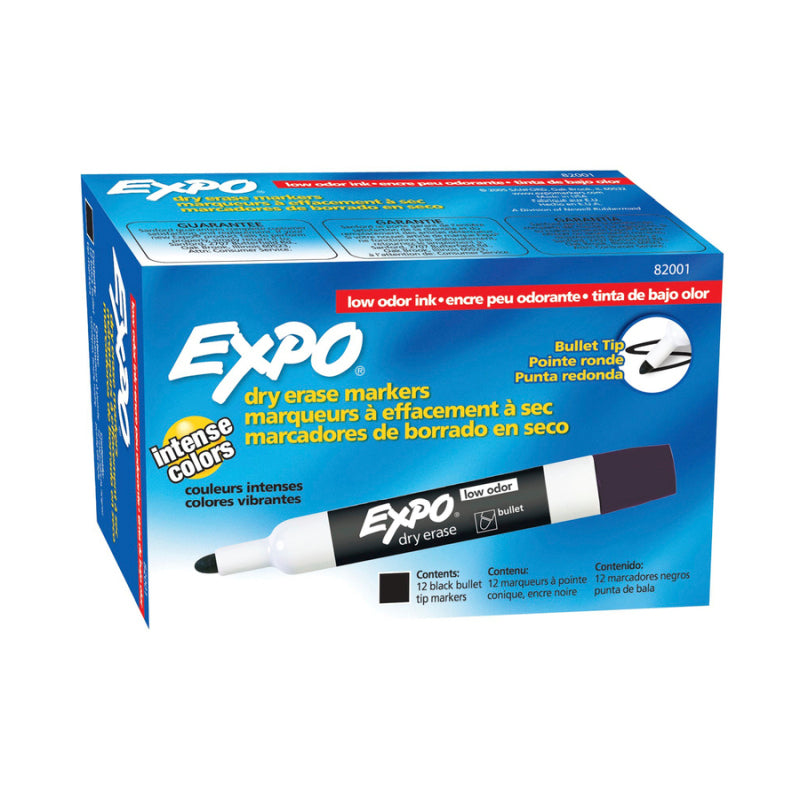 EXPO Whiteboard Marker Dry Erase Bullet Tip Black BX12 - Low Odor Ink - SuperSaverAU - view 1