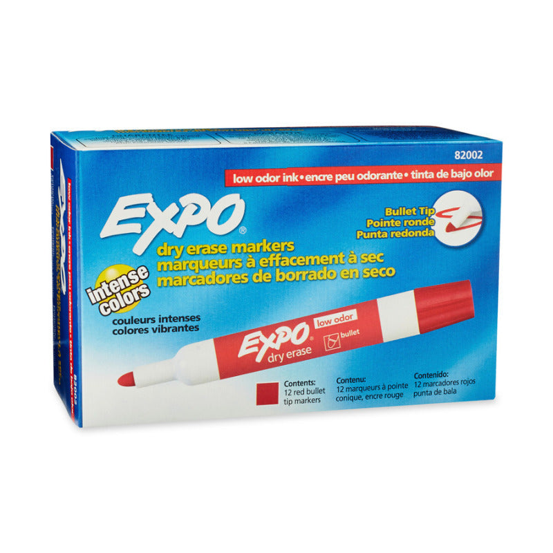 EXPO Whiteboard Marker Dry Erase Bullet Tip Red Box of 12 - Low Odor Ink - SuperSaverAU - view 1