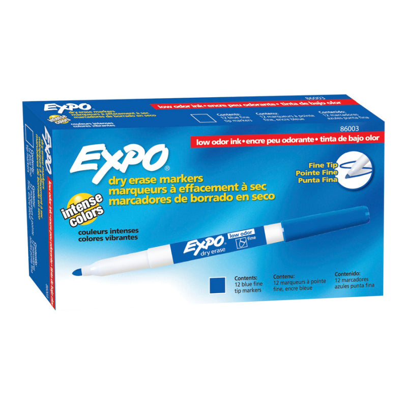 EXPO Whiteboard Marker Fine Tip Blue Box of 12 - Low Odor, Non-Toxic - SuperSaverAU - view 1