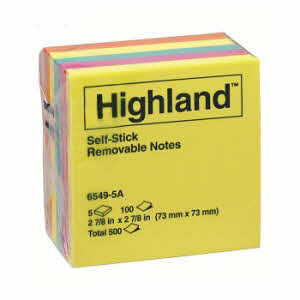 HIGHLAND Coloured Notes 73x73 Pack of 5 for Office or School - SuperSaverAU - view 1