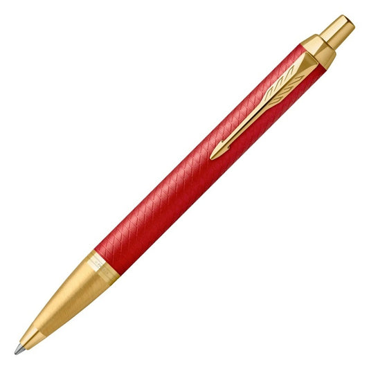 PARKER IM Premium Red Ballpoint Pen with Gold Trim Medium Tip Blue Ink