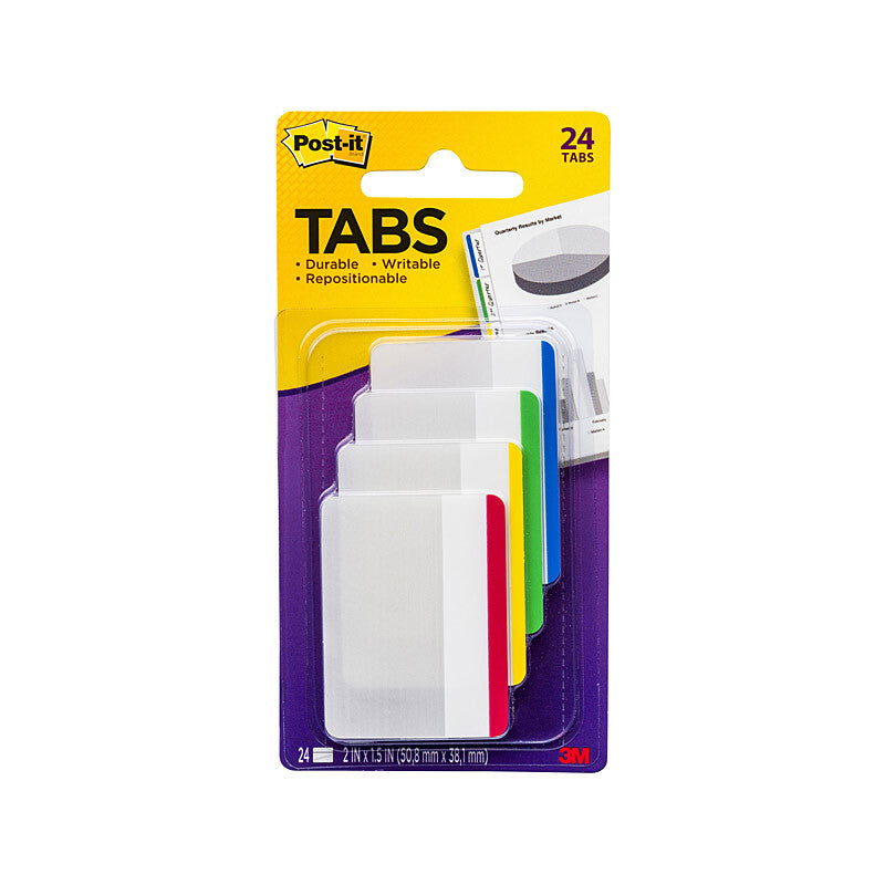 Post-It Tabs Durable 50x38mm Assorted 24 Pack Box of 6 - SuperSaverAU - view 1