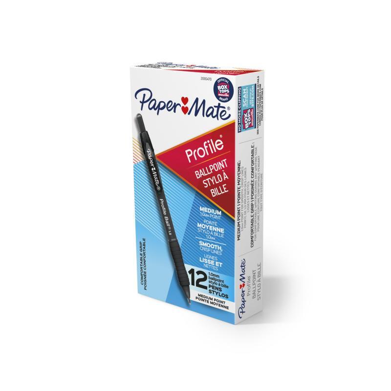 Paper Mate Profile Ball Pen 1.0mm Black Box of 12 - Soft Grip, Retractable