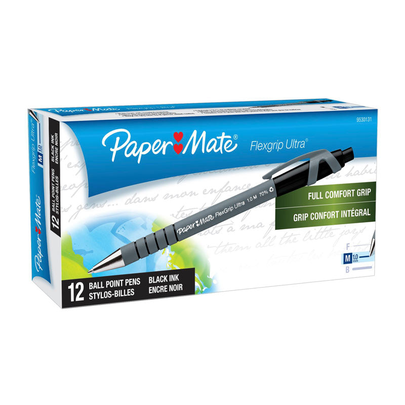 PAPER MATE Flexi Grip Retractable Ball Pen 1.0mm Black Box of 12 - SuperSaverAU - view 1