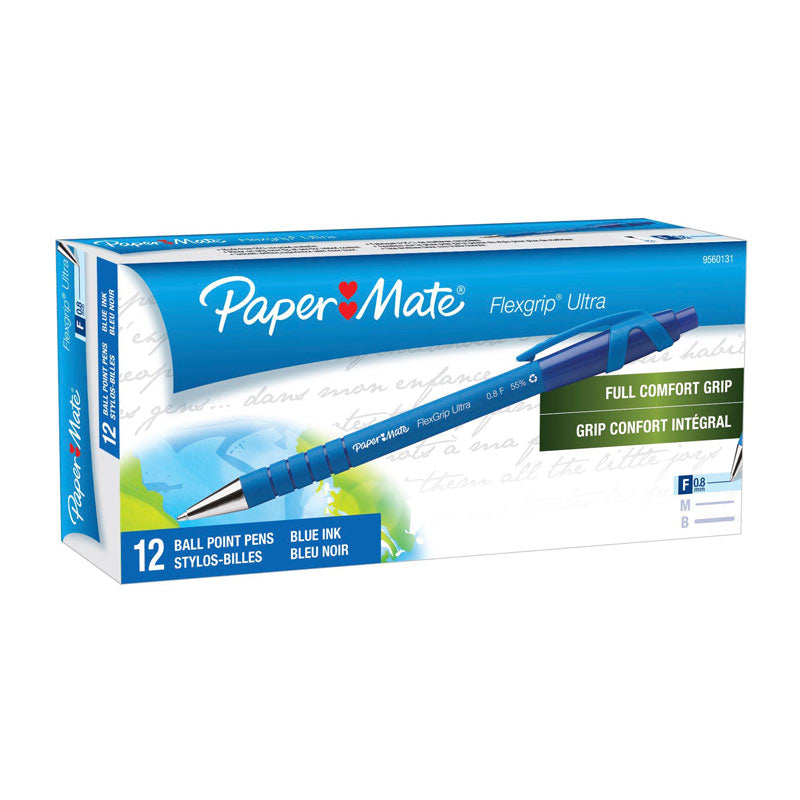PAPER MATE Flexi Grip Retractable Ball Pen 0.8mm Blue Box of 12