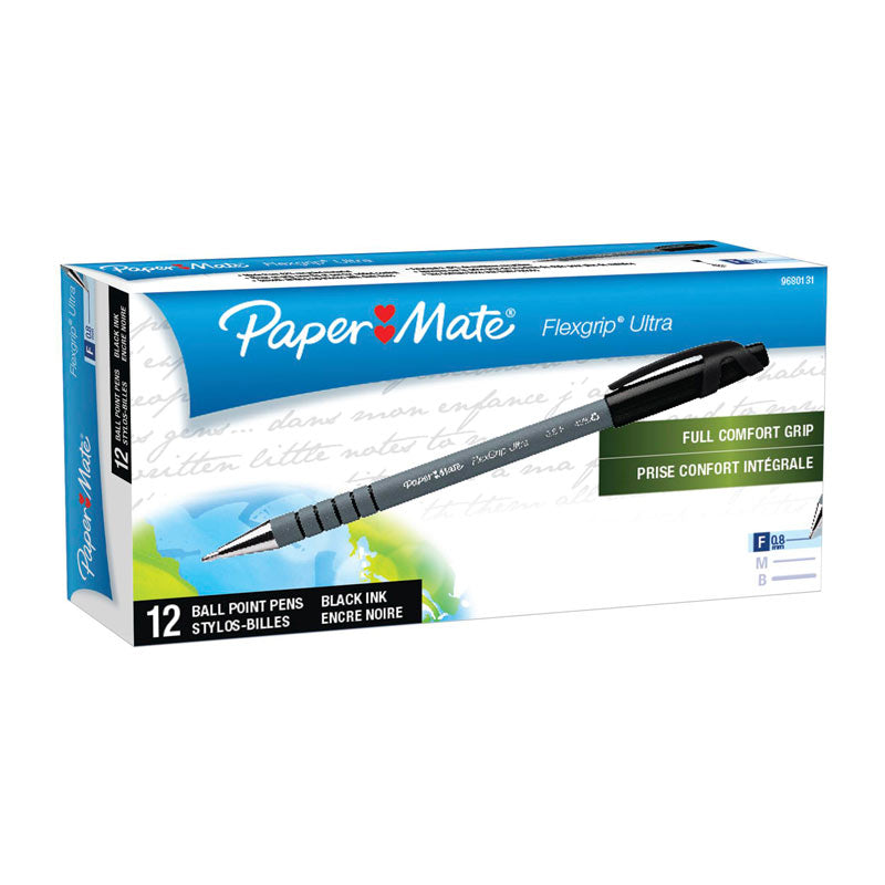 PAPER MATE Flex Grip Ball Pen 0.8mm Black - Box of 12