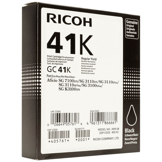 Ricoh Black Gel Ink Cartridge GC41K High Capacity 2500 Pages OEM
