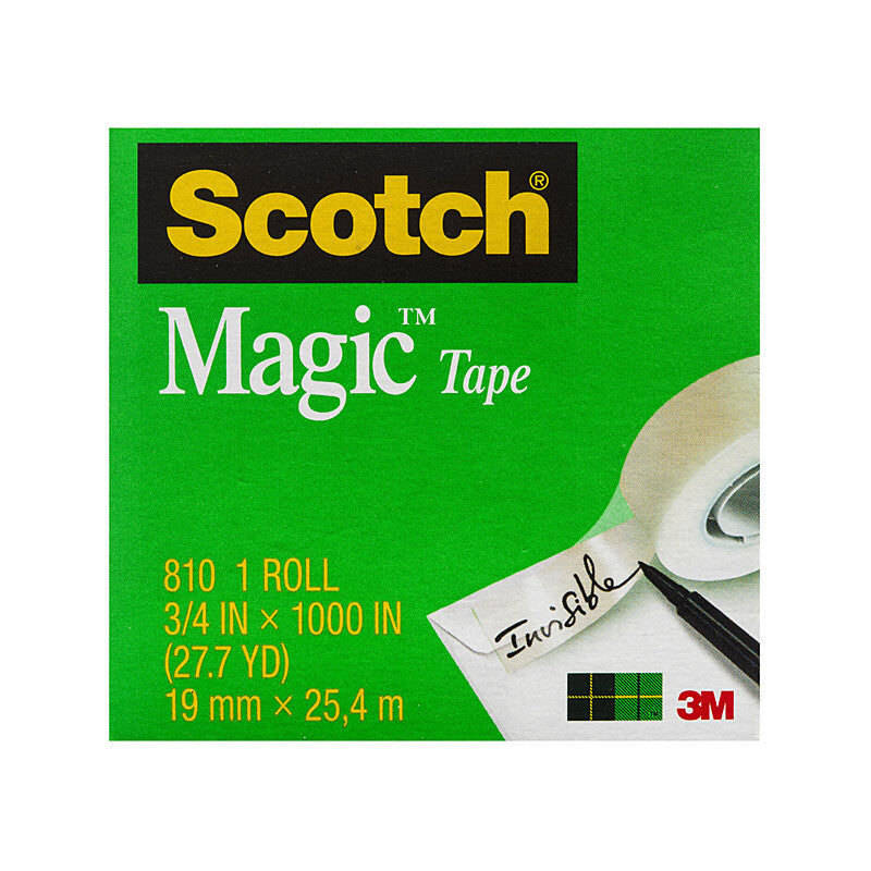 Scotch Magic Tape 19mm x 25M Pack of 4 - Ideal for Home & Office Use