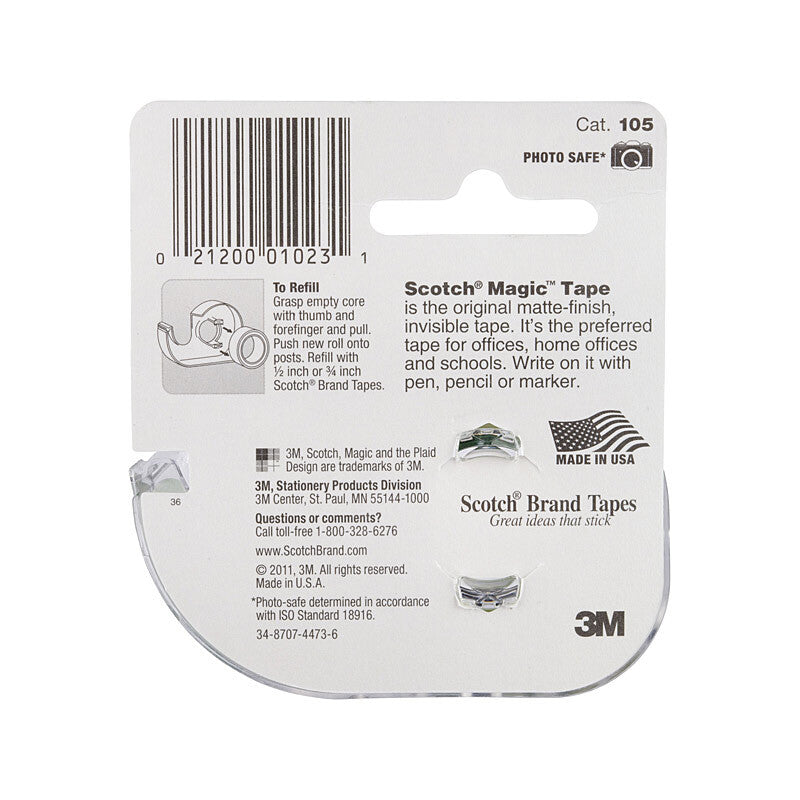 Scotch Magic Tape 105 19mm x 7.62M Box of 12 - Clear Adhesive Tape