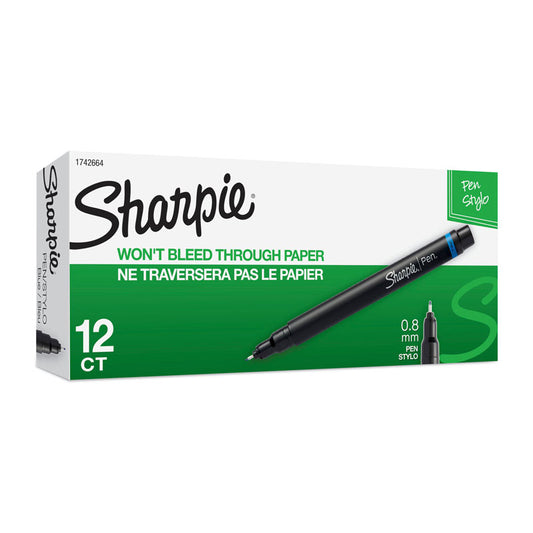SHARPIE Fineliner Pens, Blue, Box of 12