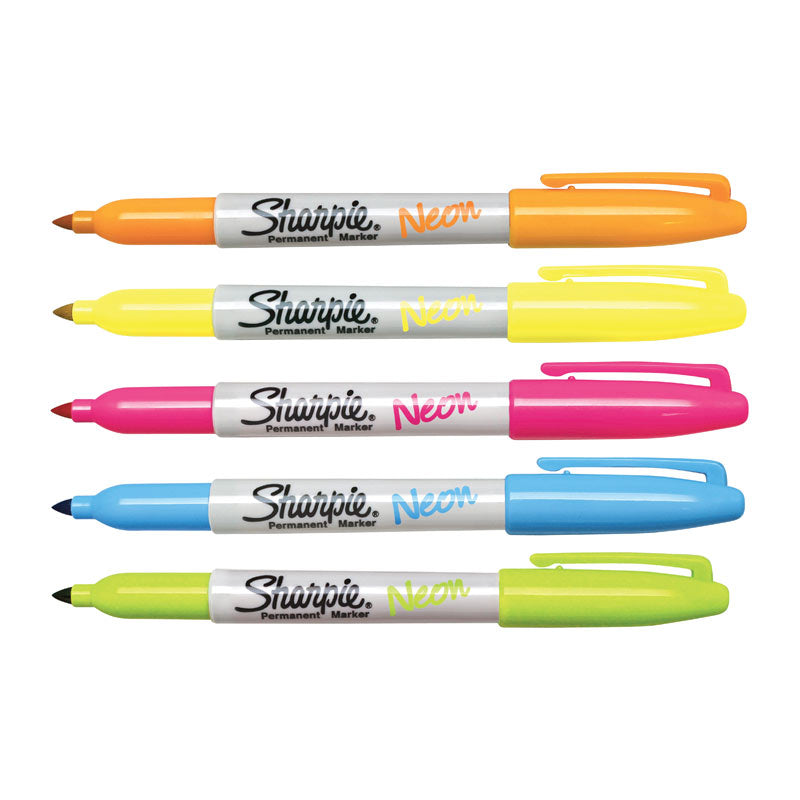 SHARPIE Neon Permanent Marker Fine Point Assorted Pack of 5 - SuperSaverAU - view 1