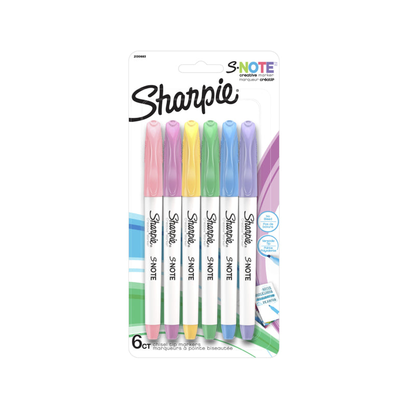 SHARPIE S-Note Markers Pastel Pack of 6 - 2-in-1 Chisel Tip, No-Bleed Ink - SuperSaverAU - view 1