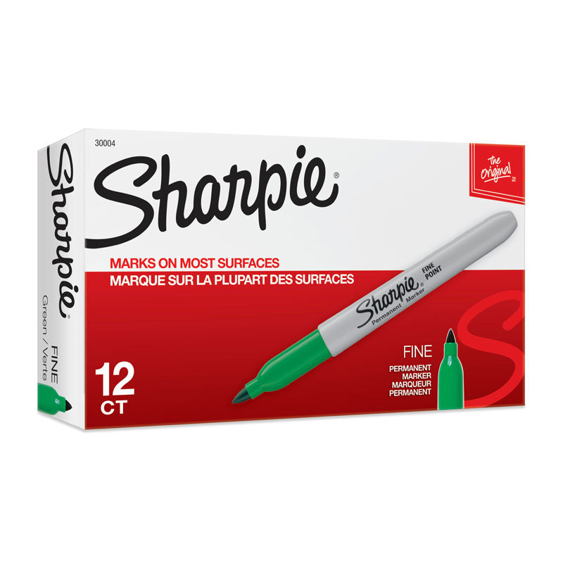SHARPIE Permanent Marker Fine Point Green - Box of 12, Green Ink